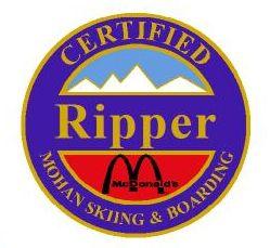 Certified Ripper Personal Achievement Award Pin.  Links heel and toe side medium radius turns on green slopes.
